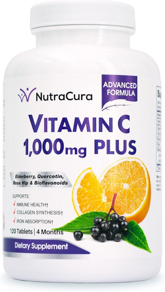 Ανοσία Βιταμίνη C 1000mg με Elderberry, Quercetin, Bioflavonoids, Rose Hips, Rutin - 4 Μήνες Προσφορά, 120 δισκία - Υποστήριξη ανοσοποιητικού συστήματος