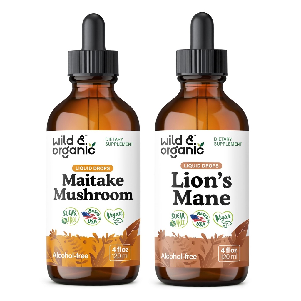 Άγρια & οργανικά Μάιτακε Mushroom Βάμμα 4 fl oz & Mane του Λέοντα Βάμμα 4 fl oz