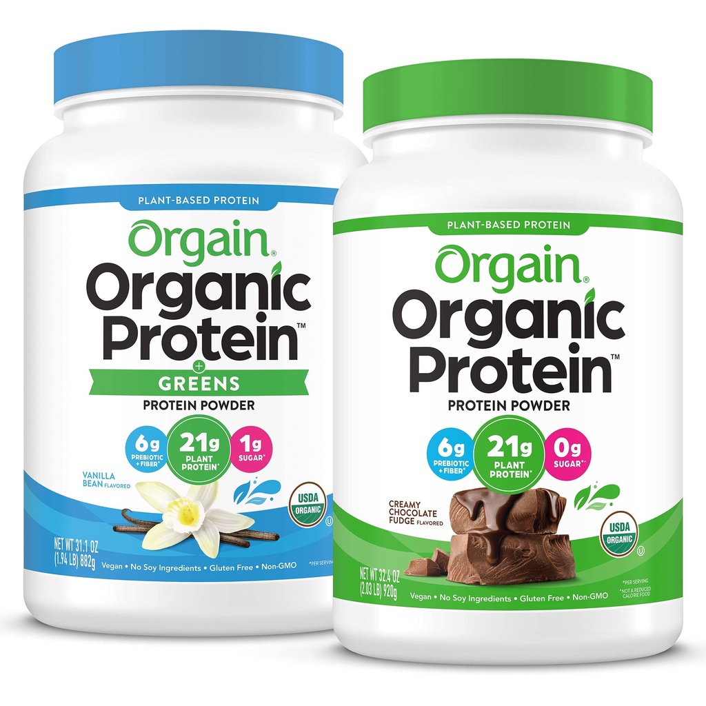 Orgain Organic Vegan Protein Toz + Yeşiller, Vanilla Bean - 21g Plant Temel Protein, Gluten Free, Dairy Free, Lactose Free, Soy Free, No Sugar eklendi, Demir & Prebiyotiks for Gut Health - 1.94lb | Orgain - 21.