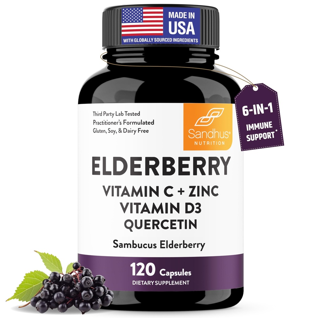 Sandhu'nun Yaşlı Vitamin C ve Çinko, D3 & Quercetin | Erkekler ve Kadınlar için Tamam Kapsüller | Destekler Immune Health | 120 (Pazar 1)