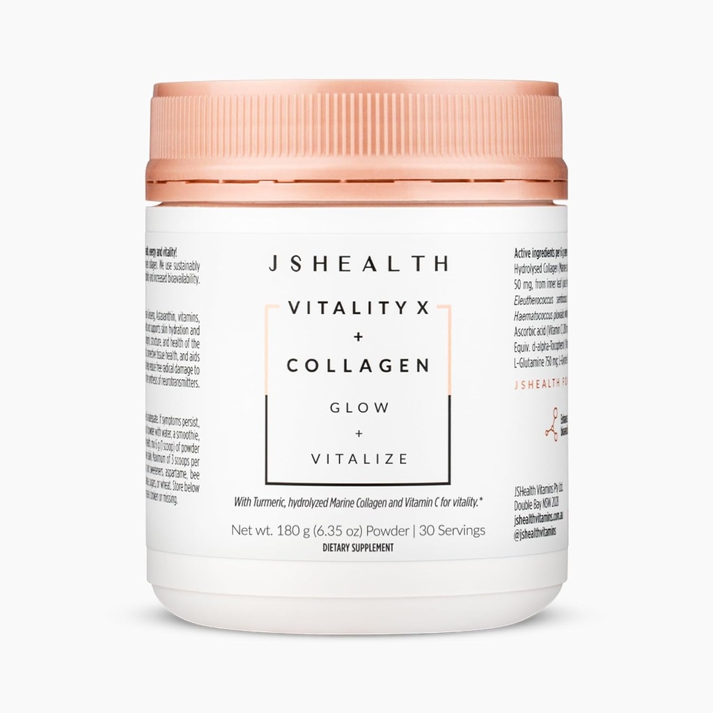 JSHealth Βιταμίνες Vitality X + Collagen - Συμπλήρωμα σκόνης ομορφιάς με Aloe Vera Silica και Βιταμίνες C & E σε Nourish Δέρμα μαλλιών και νύχια (180g)