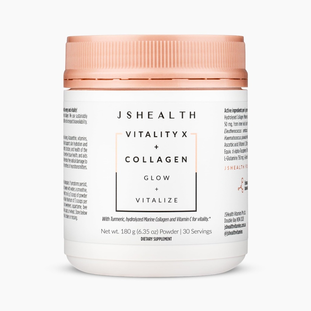 JSHealth Βιταμίνες Vitality X + Collagen - Συμπλήρωμα σκόνης ομορφιάς με Aloe Vera Silica και Βιταμίνες C & E σε Nourish Δέρμα μαλλιών και νύχια (180g)