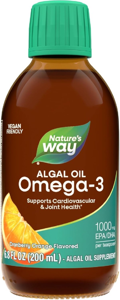 Ο Δρόμος της Φύσης NutraVege Plant Based Omega-3 Extra Strength**, Eye, Heart, and Brain Health*, Cranberry-Orange Flavored Liquid, 6,8 oz