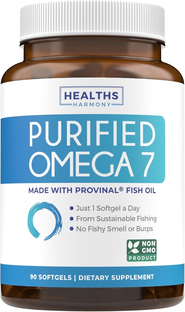 Omega 7 Supplement for Women and Men - High Potency & Flame Palmitoleic Acid Fatty Acid Fish Oil Supplement from Patented Provinal with Lowest Palmitic Acid - Sustainable Sourced (3 Ay Supply)