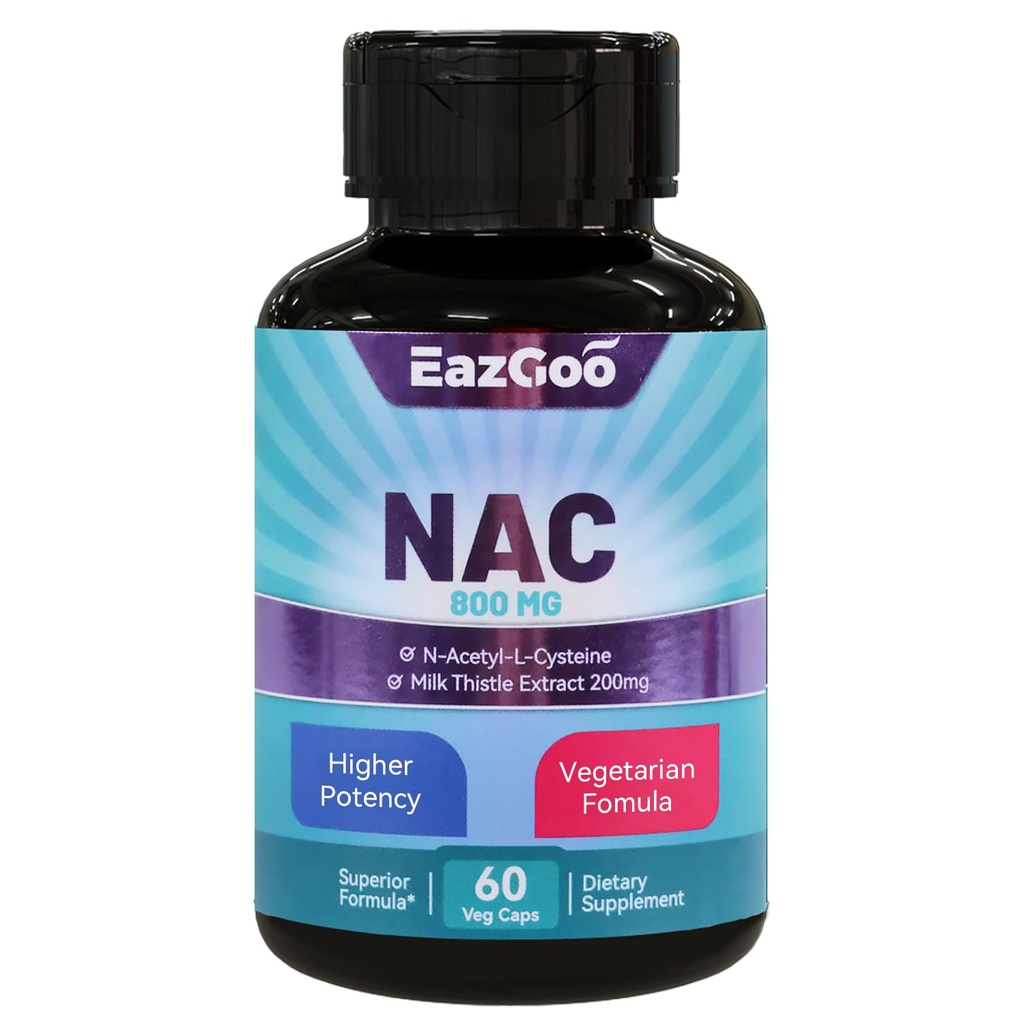 NAC Supplement N-Acetyl Cysteine 800 mg, Milk Thistle 200 mg, Non-GMO, Gluten Free - 60 Capsules