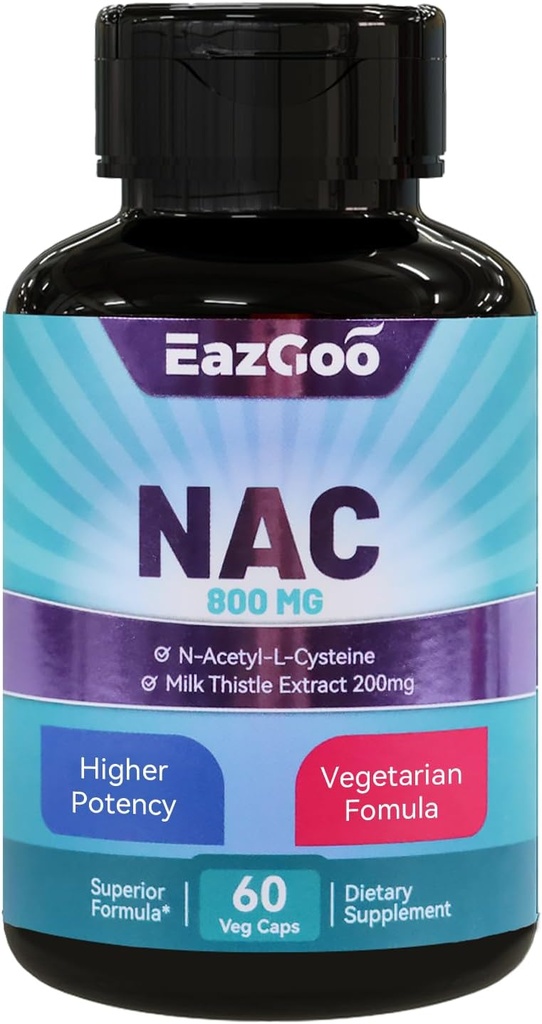 NAC Supplement N-Acetyl Cysteine 800 mg, Milk Thistle 200 mg, Non-GMO, Gluten Free - 60 Capsules