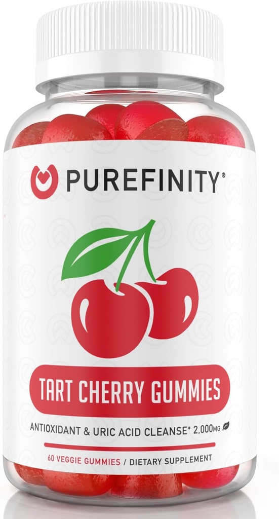 PUREFINITY Tart Cherry Gummies – Uric Acid Flush for Joint Relief & Recovery, Raw Juice Extract Antioxidant – Non-GMO, Gluten Free, Vegan, 60 Count