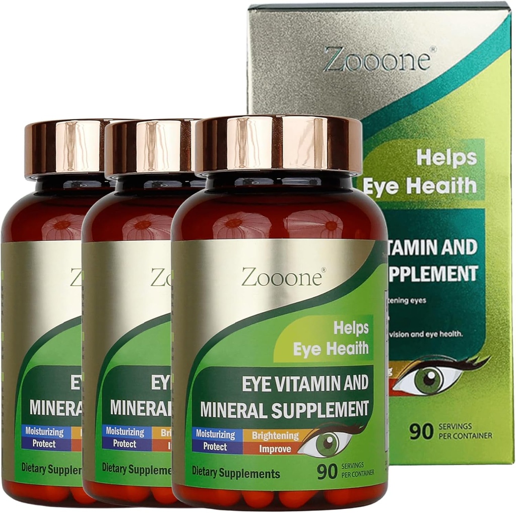 Zoone- Lutein Eye Vitamins Supplement for Macular Health and Dry Eye, Περιέχει Λουτεΐνη, Ψευδάργυρο, Βιταμίνες C/ E & Zeaxanthin to support Eye Health, 90 Tablets (3)