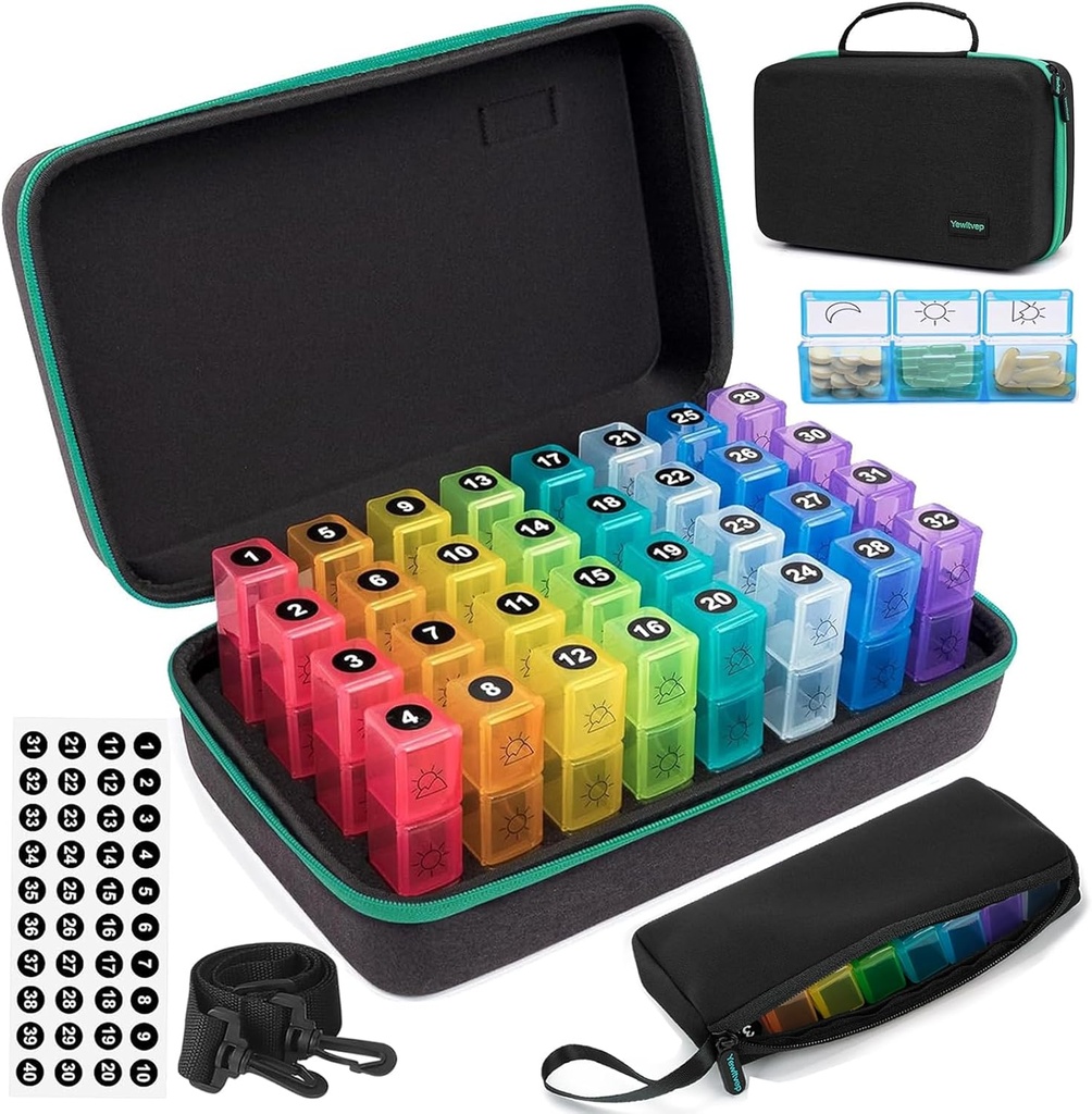 Monthly Pill Organizer 3 Times a Day, 31 Günlük Pill Organizer 3 Times a Day, Moon Medicine Organizer Box, Medicine Pill Box with 32 Günlük Karşılaştırmalar ve Portre 7 Günlük Seyahat Hekimliği Baglama
