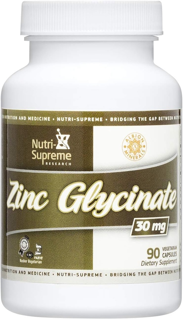 Nutri-Supreme çinko Glycinate 30 mg - 90 Vegetarian Capsules - Optimal Aborpsiyon ve Potency için Test Edildi - Immune ve Metabolism Health - Diyet Supplements