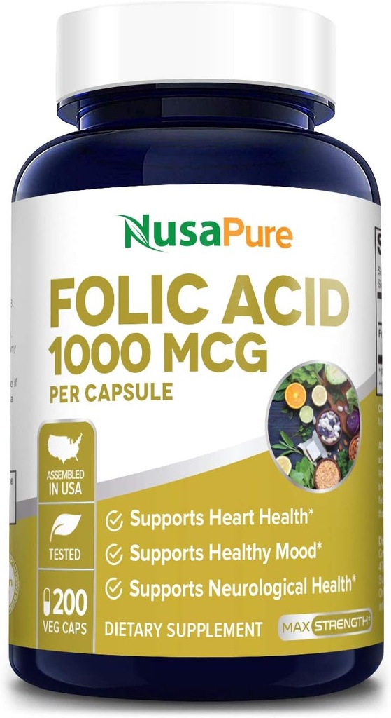 NusaPure Follic Acid 1000mcg 200 Veggie Caps (Μη ΓΤΟ, χορτοφάγοι, χωρίς γλουτένη)