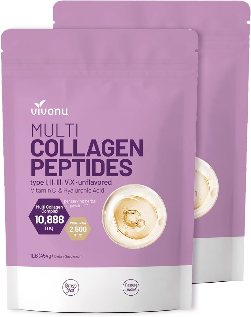 VivoNu Multi Collagen Peptides σκόνη, 16 Oz Hydrolyzed Protein Peptides 