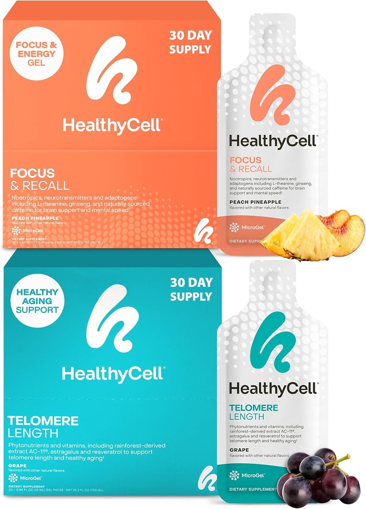 Healthycell Telomere μήκος υγιή γήρανση συμπλήρωμα + εστίαση & ανάκληση συμπλήρωμα εγκεφάλου για τη μνήμη & Focus Bundle