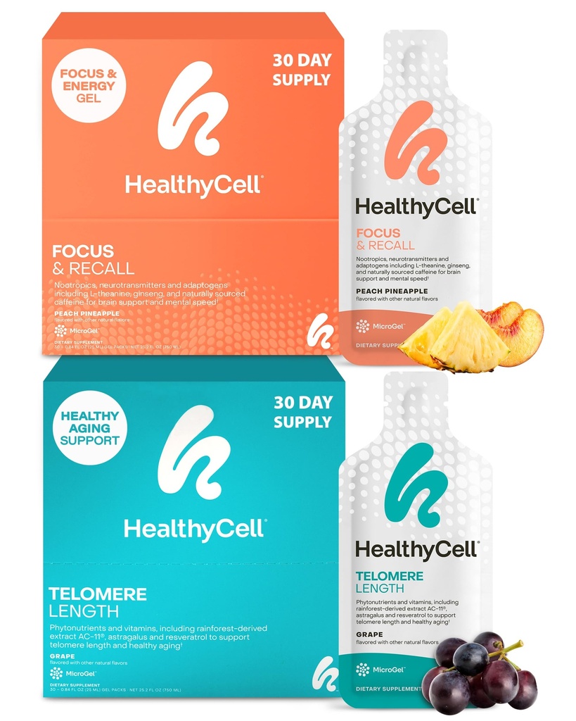 Healthycell Telomere μήκος υγιή γήρανση συμπλήρωμα + εστίαση & ανάκληση συμπλήρωμα εγκεφάλου για τη μνήμη & Focus Bundle