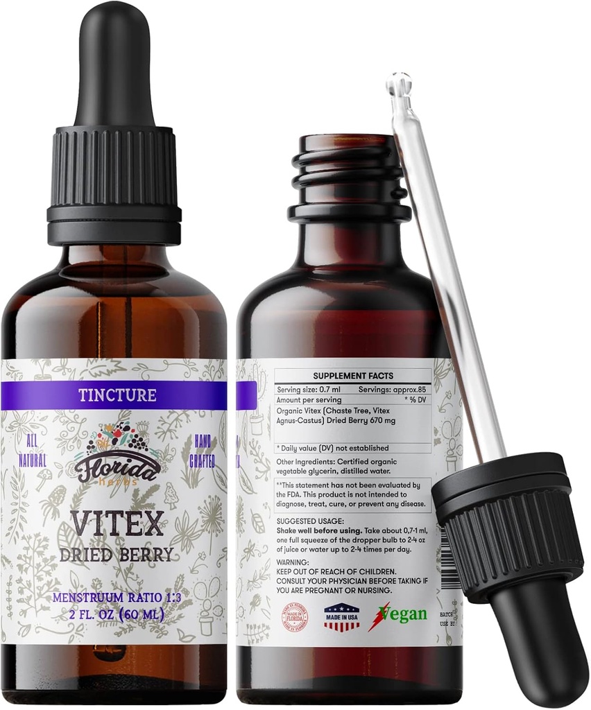 Vitex Βάμμα, Βιολογικό εκχύλισμα Vitex (Caste Tree, Vitex Agnus-Castus) Συμπλήρωμα διατροφής για την υποστήριξη της γυναικείας αναπαραγωγικής υγείας, 2 oz, 680 mg
