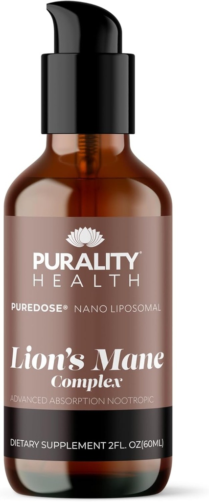 PURALITY HEALTH Lion’s Mane Complex, Nano Liposomal, Maximum Absorption for Brain Health, Memory, Focus & Nerve Support, with Reishi, Cordyceps, Maitake, 30 Day Supply