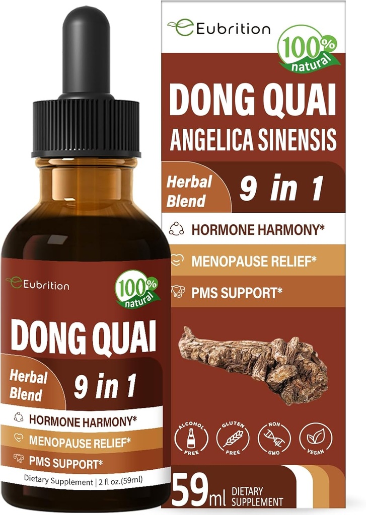 Dong Quai Liquid Supplement for Women, Angelica Sinensis Root Extract Timcture Support Εμμηνόπαυση & PMS Relief, Hot Flashes, Herbal Blend Drops with Red Clover Fenugreek.