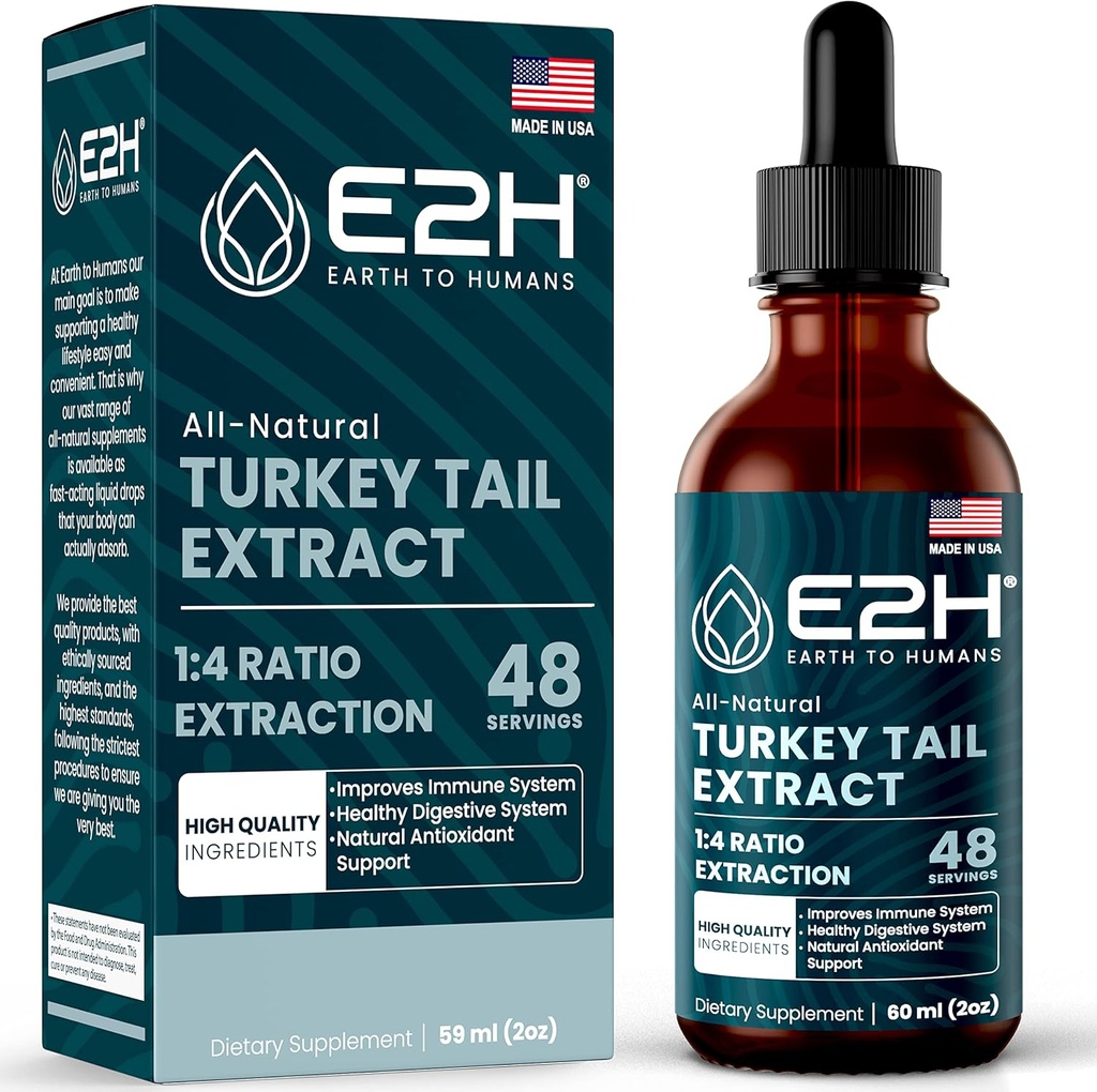 Türkiye Tail Mushroom Extract - Türkiye Tail Mushroom Capsules veya Toz'tan Daha Hızlı Apsiyon - Tüm Doğal Immune System & Digestive Support- Real Mushrooms Türkiye Tail - 2 Fl Oz Tarafından E2H