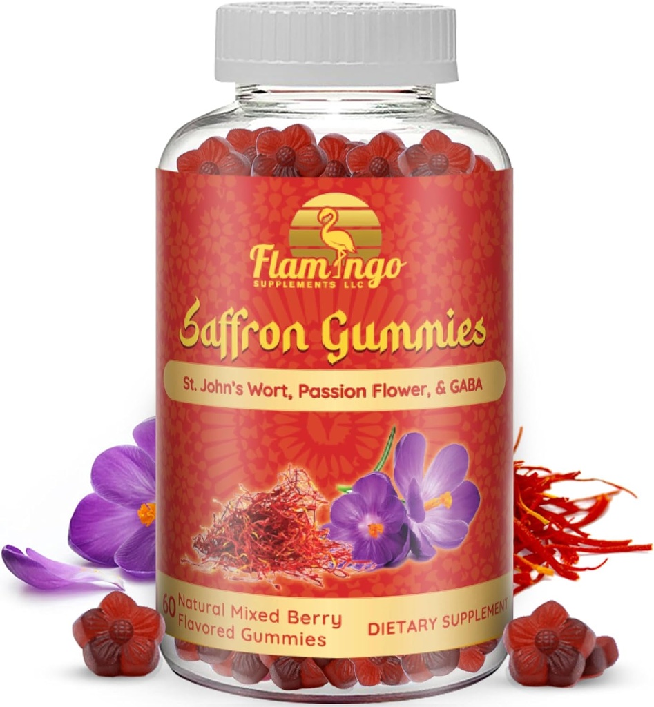 Saffron Extract Gummies-Sugar Free Saffron Supplement GABA, Saint John's Wort, Passion Flower- Saffron Supplements for Kids, Men. Focus and Mood Support. 60 Saffron Gummies