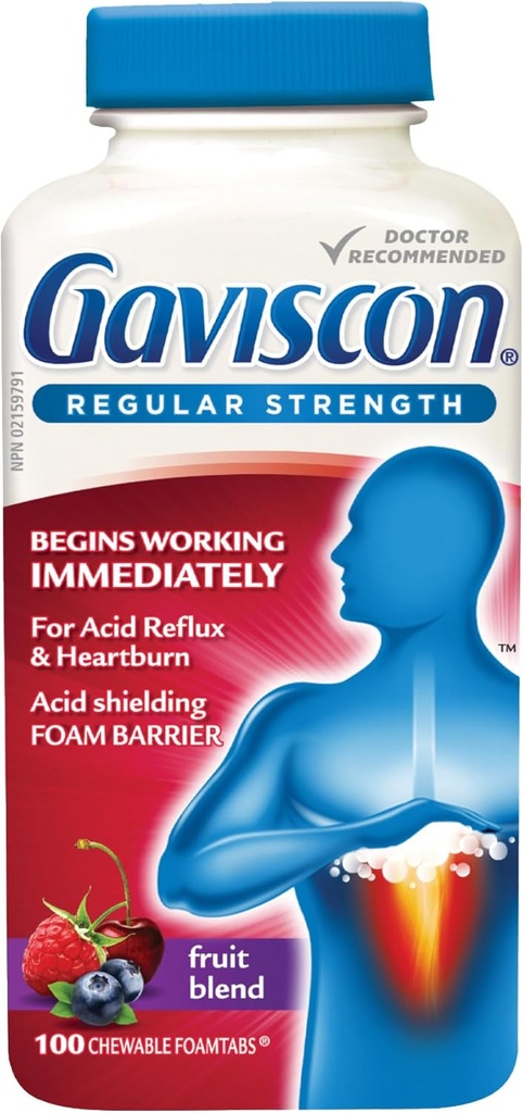 Gaviscon Regular Strength Fruit Antacid 100 Tablets