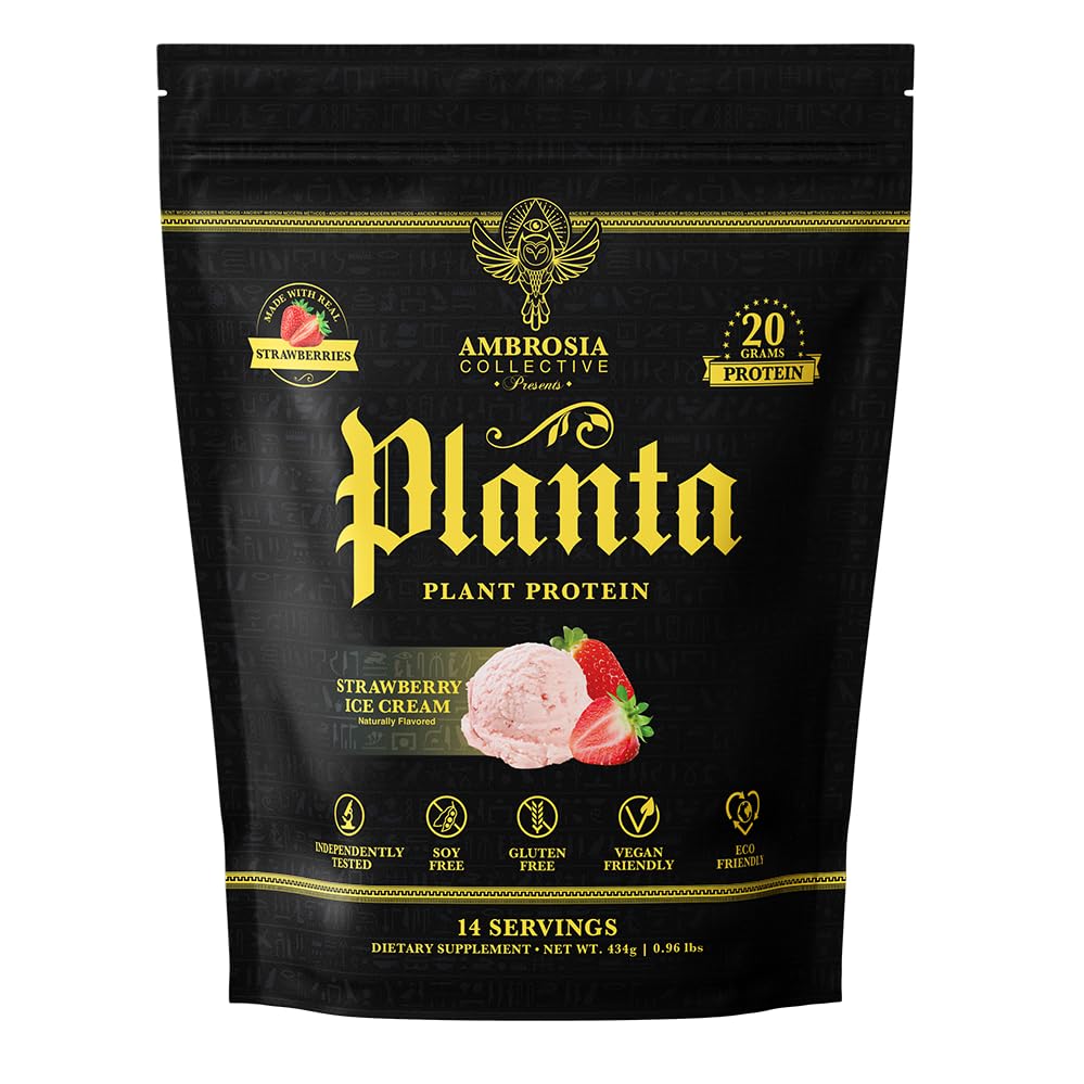 Ambrosia Planta - Premium Plant-Based Protein | Vegan & Keto Friendly | Gurating or Stomach Upset | No add Sugar | 14 Services | (Strawberry Ice Cream)