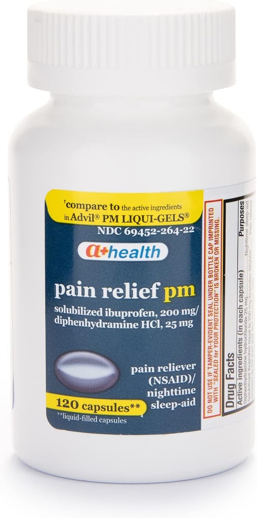 A+Sağlık Ibuprofen PM Softgels, Pain Reliever/Nighttime Sleep Aid (NSAID), 120 Count