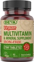 Deva Vegan Multivitamin ve Mineral Supplement Iron-Free - Vitaminler A, C, D, E, B Kompleksi, Günlük Sağlık ve Sağlık Için Yüksek Lisans Formülasyonu - 90 Küçük Tabletler, 4-Pack