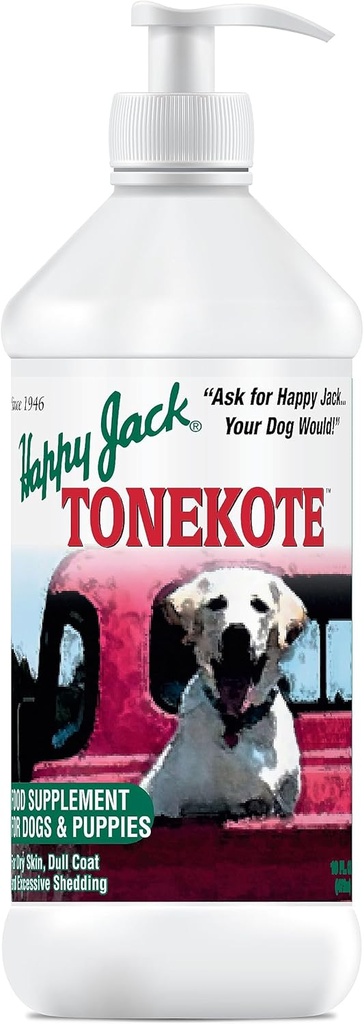 Happy Jack Tonekote Dog Skin & Coat Supplement, Λάδι για σκύλους με Απαραίτητα Λιπαρά Οξέα & Βιταμίνες για Itch Relief, Hot Spots, Dull Coat, Ξηρό Δέρμα, Υπερβολική Shedding, 16 oz