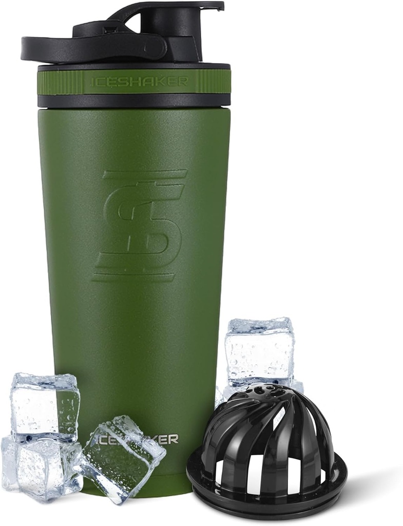 Buz Shaker, paslanmaz çelik Shaker Şişe | 26oz, Yeşil | 30+ Saatler için Soğuk Savaş | Twist-on Agitator | Odor-Free Şişe Protein Shakes, Water, Smoothies, Cocktails, Cocktails