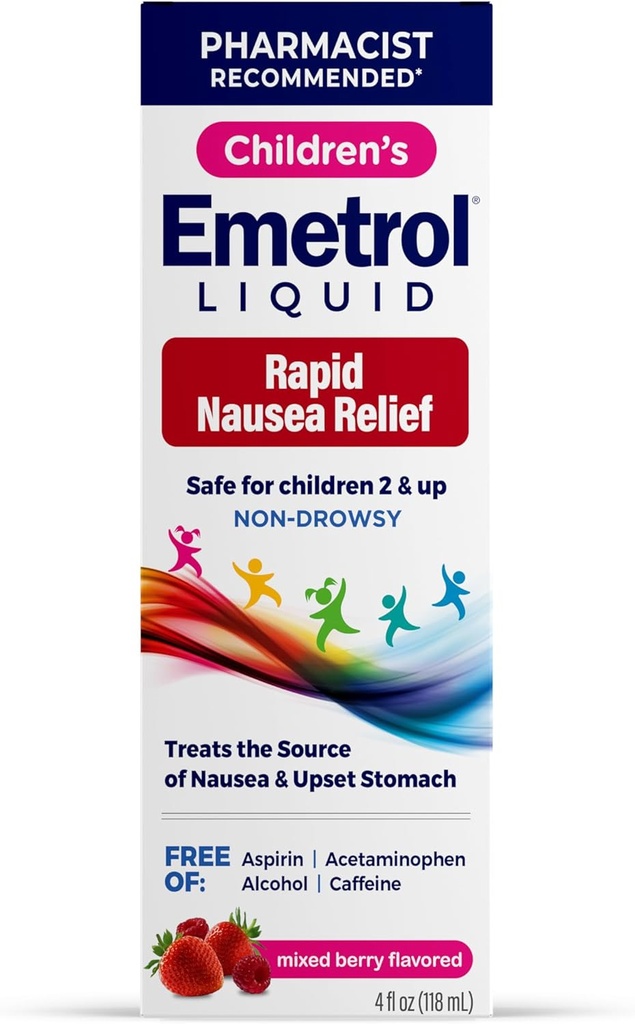 Emetrol Παιδική Nausia Relief - Υγρή Nausea Medicine για Αναστατωμένο Στομάχι - Ναυτία Ανακούφιση για Παιδιά - Μικτή Γεύση Berry - 4fl oz