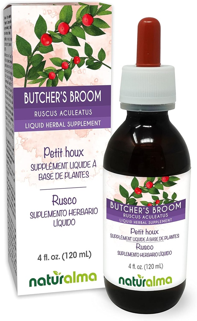 Naturalma Butcher's Broom (Ruscus aculeatus) Ρίζα Αλκοόλ-ελεύθερο Βάμμα - 4 fl oz Liquid Extract in Drops - φυτικό συμπλήρωμα - Vegan