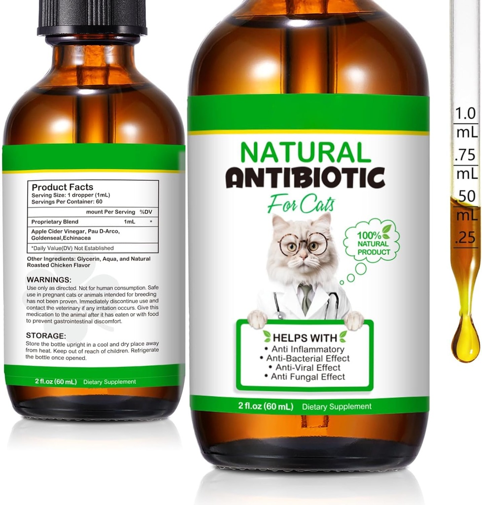60ML Αντιβιοτικά για γάτες, Premium Cat Αντιβιοτικά συμπλήρωμα, Γάτες Πολυβιταμίνη, Φυσικό Αντιβιοτικό για γάτες, Cat Αντιβιοτικά, Cat Αντιβιοτικά Υποστηρίζει ανοσοποιητική & Γάτες Αλλεργία Ανακούφιση-2 Fl Oz