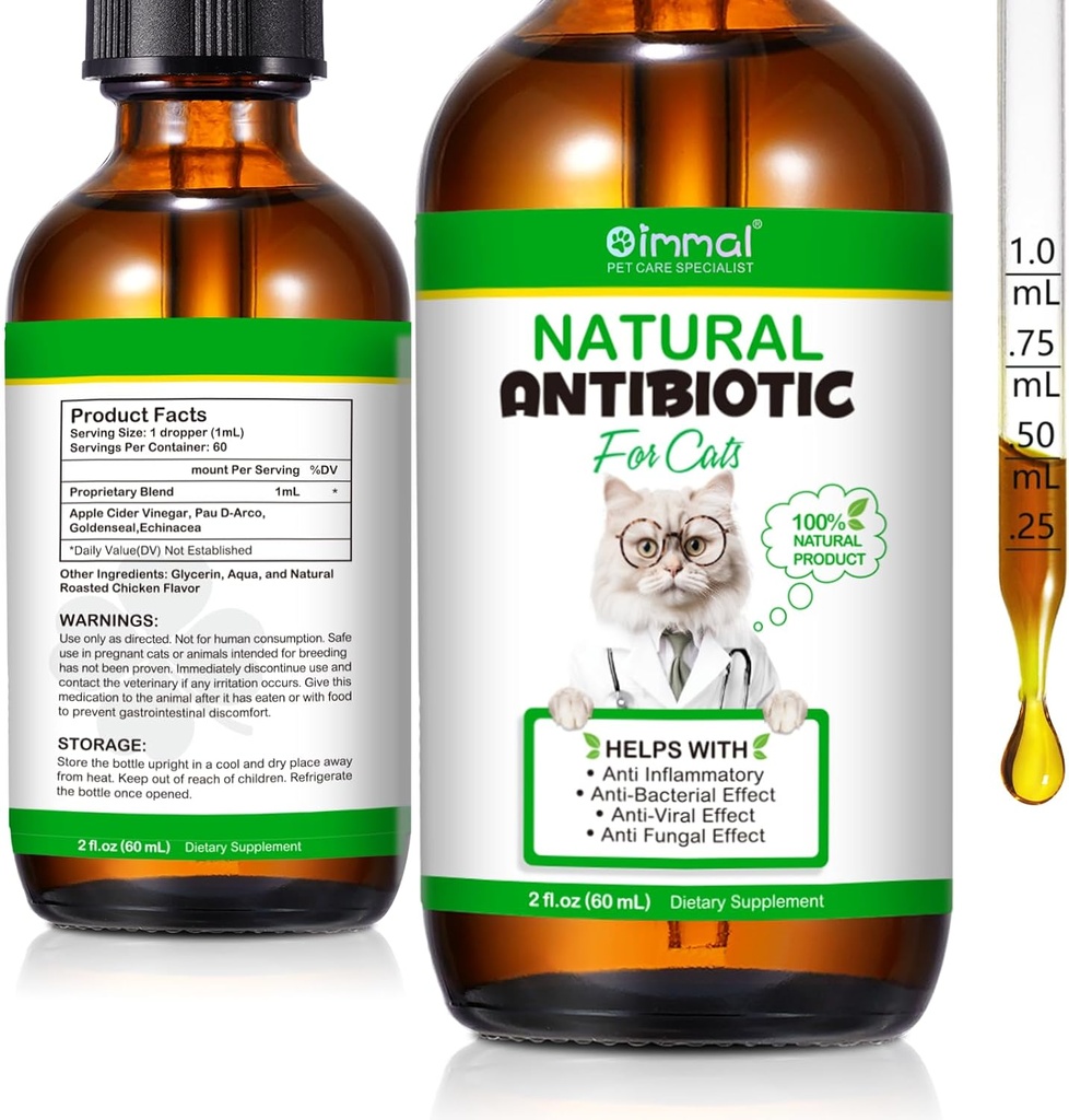 60ML Αντιβιοτικά για γάτες, Premium Cat Αντιβιοτικά συμπλήρωμα, Γάτες Πολυβιταμίνη, Φυσικό Αντιβιοτικό για γάτες, Cat Αντιβιοτικά, Cat Αντιβιοτικά Υποστηρίζει ανοσοποιητική & Γάτες Αλλεργία Ανακούφιση-2 Fl Oz