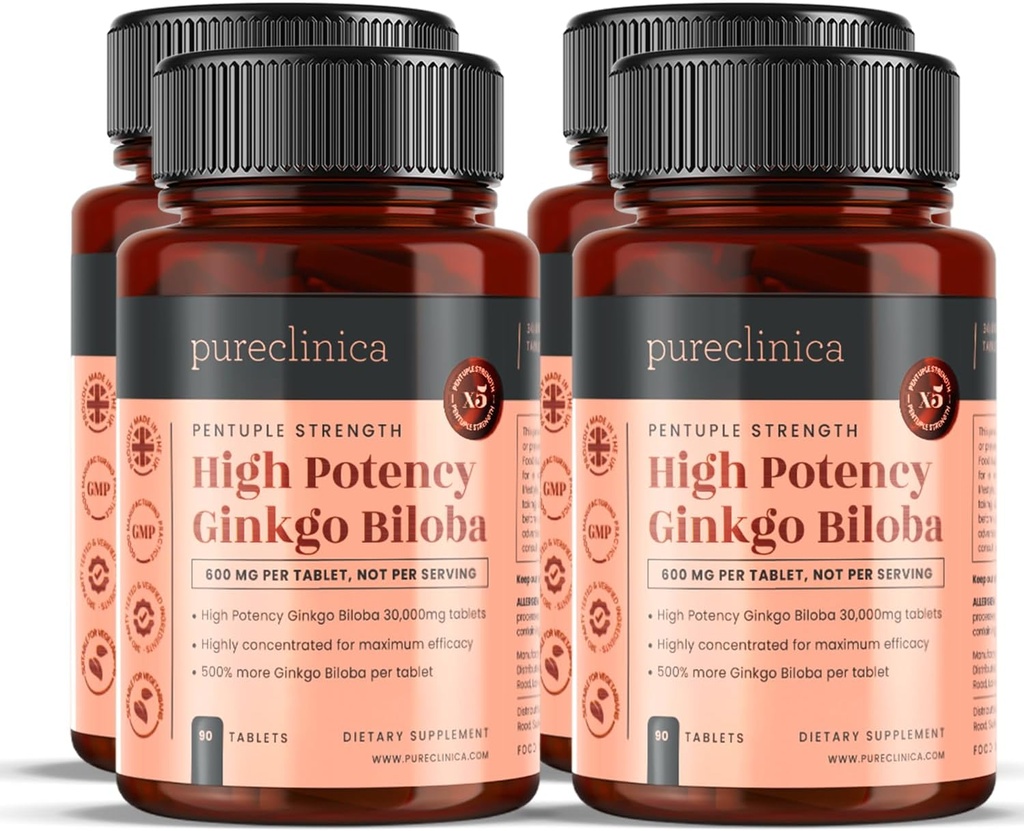 Safclinica High Potency Ginkgo Biloba 30.000mg x 360 Tablet (490 Şişe) - 12 Ay Supply - 5 Times Yetkin Ürünlerin Gücü