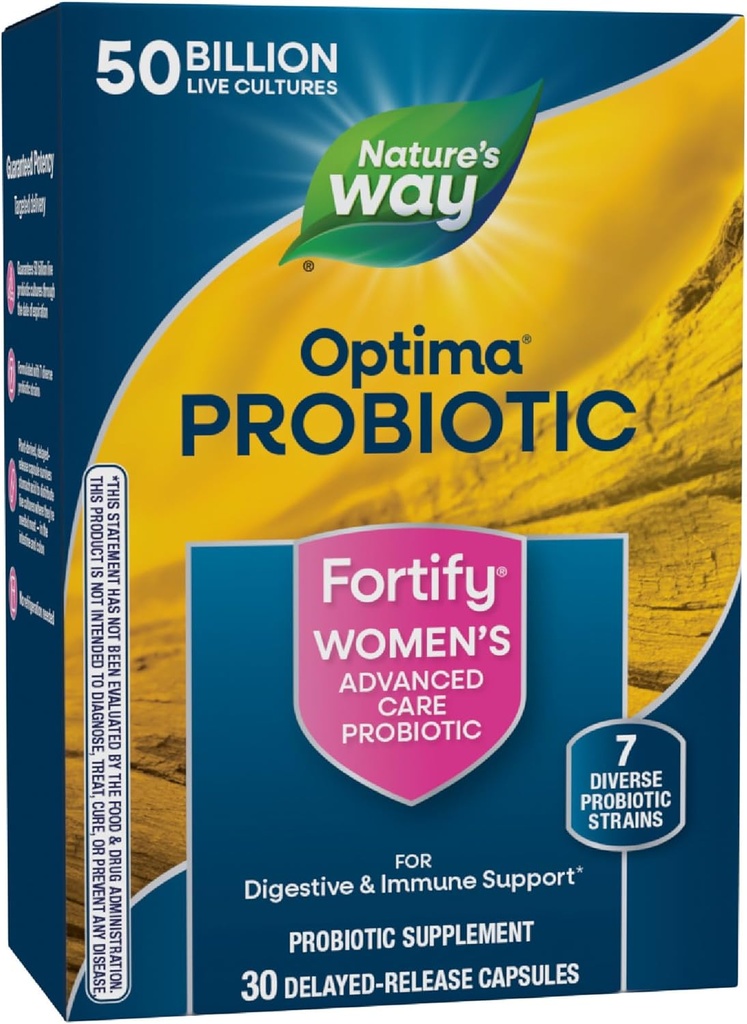 Nature's Way Fortify Optima Γυναικεία Προβιοτικά, 50 Billion Live Cultures, 7 Strains, Supports Digestive and Immune Health*, 30 Κάψουλες (Packaging May Vary)