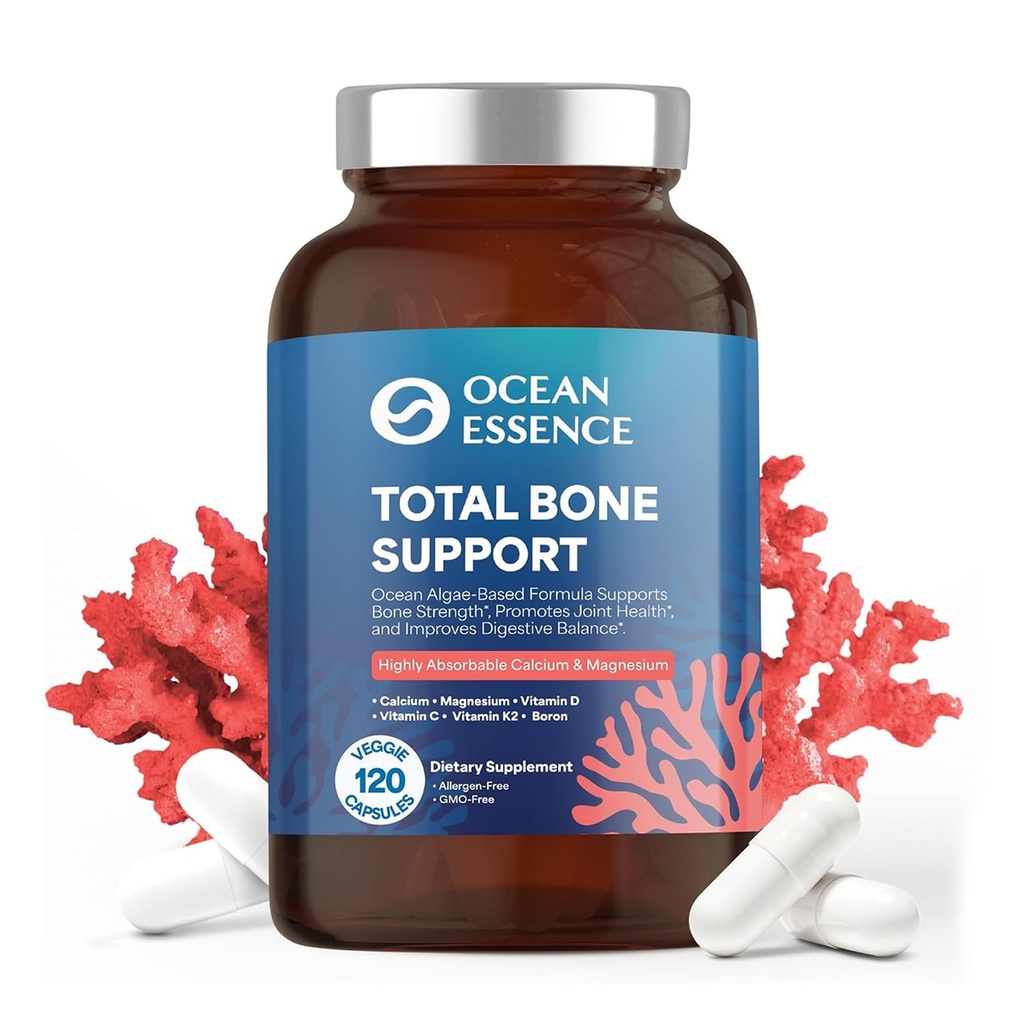 OCEAN ESSENCE Total Bone Support - Plant-Based Algaeuba Supplement for Supporting Bone Mechanic & Strength - for Men & Women 35+ - 120 Naturaluba Capsules - For Optimal Health