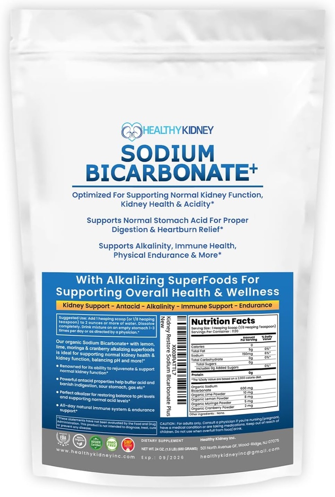 Organik, sodyum Bikarbonatiyone Supplement'u alkalinity için kullanın. Destek Kidney & Stomach Acid Neutralizer w/Alkaline Superfoods. Sodyum Bikarbonate Toz Kidney Immune Support Antacid Sport 1.5LB
