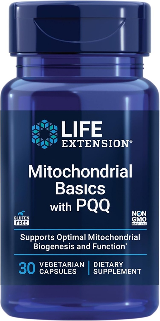 Life Extension Mitochondrial Basics with PQ, L-Taurine, R-lipoic Asit, Hücre Enerji Üretimi, Beyin ve Kalp Sağlığı, Gluten-Free, Non-GMO, Vegetarian, 30 Capsules