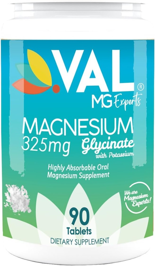 VAL Magnezyum Glycinate 325mg ile B6 & P properties | High Abors | Stres Yardım & Kas Rahatlama | Non-GMO, Gluten-Free | 90 Tabletler