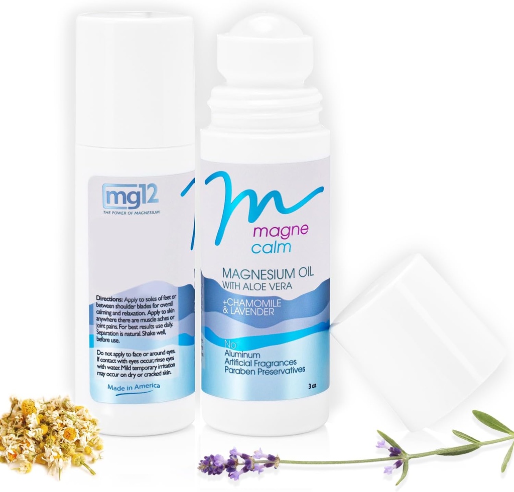 MagneCalm Roll-On with Lavender & Chamomile - Soothing Magnesium, 3 oz