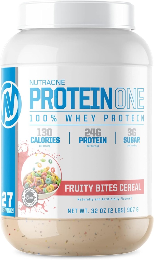 NutraOne ProteinOne Whey Protein Promote Recovery and Build Muscle with a Protein Shake Powder for Men & Women (Fruity Bites Cereal - 2 lbs.)
