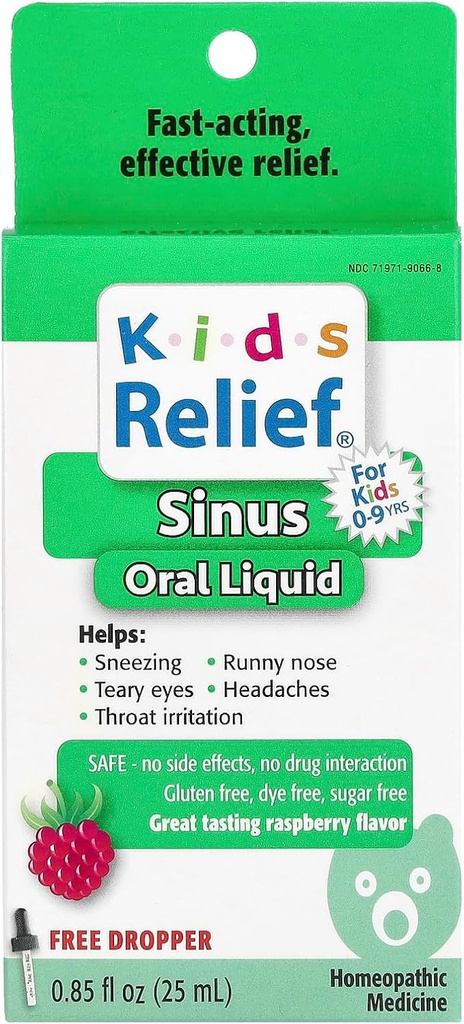 Παιδική ανακούφιση για Sinus-Oral υγρό για ηλικίες 0-9 χρόνια σμέουρων, 0,85 Fl Oz