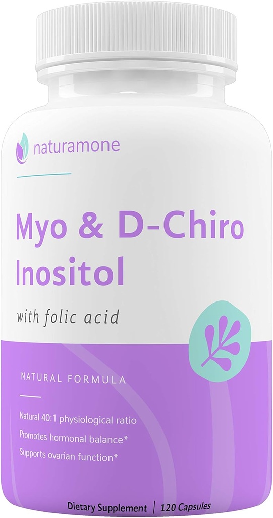 Myo-Inositol & D-Chiro Inositol, Daily Folate'nin% 100'ü ile karıştırıyor - 40:1 Fiziksel Oran - Polycystic Ovary Sendromu (PCOS), Hormonal Denge ve Ovarian Destek 120 Capsules