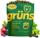 Gruns Yetişkin Super Greens Gummies - Superfood Gummy Bears with Spirulina, Chlorella & Prebiyotiks for Digestive Health - Adaptogens Supplement with 20 Vitamins & Minerals, Low Sugar- 2Week Supply