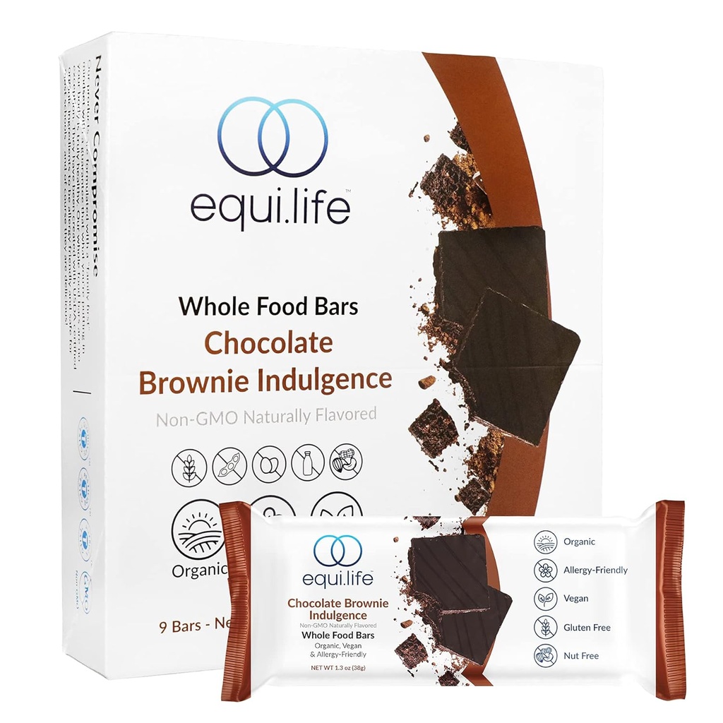 EquiLife - Tüm Gıda Barları, Paleo & Vegan Protein Barlar, Organik Beslenme Barlar, Protein 6g, 200 Calories altında, Rich Cocoa Flavor, Travel-Size, Gluten-Free, Soy-Free Count (Chocolate Brownie, 9)