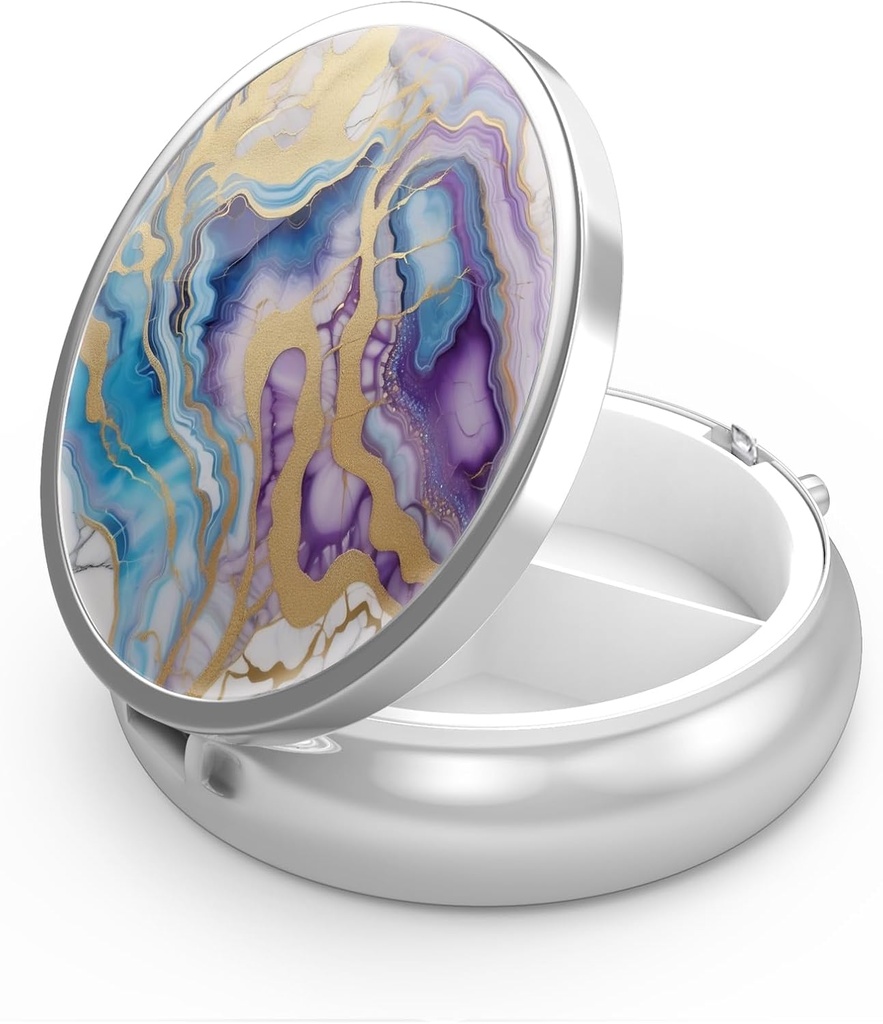 Pill Box 3 Compartment Medicine Pill Case Portable for Pocket or Purse Pill Boxes Decorative Metal Medicine Vitamin Organizer Unique Gift(Abstract Marble)