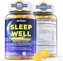 Melatonin Free Sleep Gummies, Glycinate, GABA, 5-HTP, L-Theanine, Valerian, Chamomile, Lemon Balm, Vitamin D3 & B6 - Hormon & Drug- Free, Non-Habit Format,Sugar Free