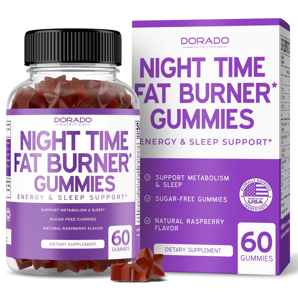 Νυχτερινή ώρα Fat Burner Gummies (60 Count) Βάρος Απώλεια & Μεταβολισμός - Χωρίς ζάχαρη - Delicious Raspberry Flavored Melaton Supplement Gummies - Vegan Safe - Third Party Tested - Made in USA