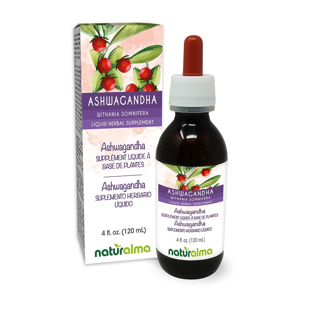 Naturalma Ashwagandha (Withania somnifera) Root Alcohol-Free Tincture - 4 fl oz Liquid Extract in Drops - Herbal Supplement - Vegan