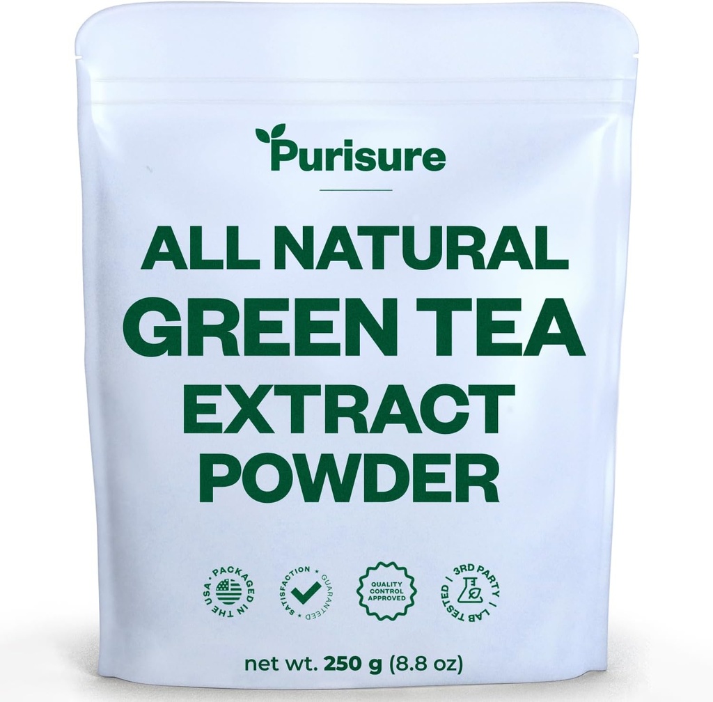 Purisure Green Tea Extract | Tozlu Tea from Premium Green Leaf | Unsweetened Vegan Tea for Latte & Smoothie Recipe | All- Natural Antioksi Green Tea Toz with EGCG & Polyfen